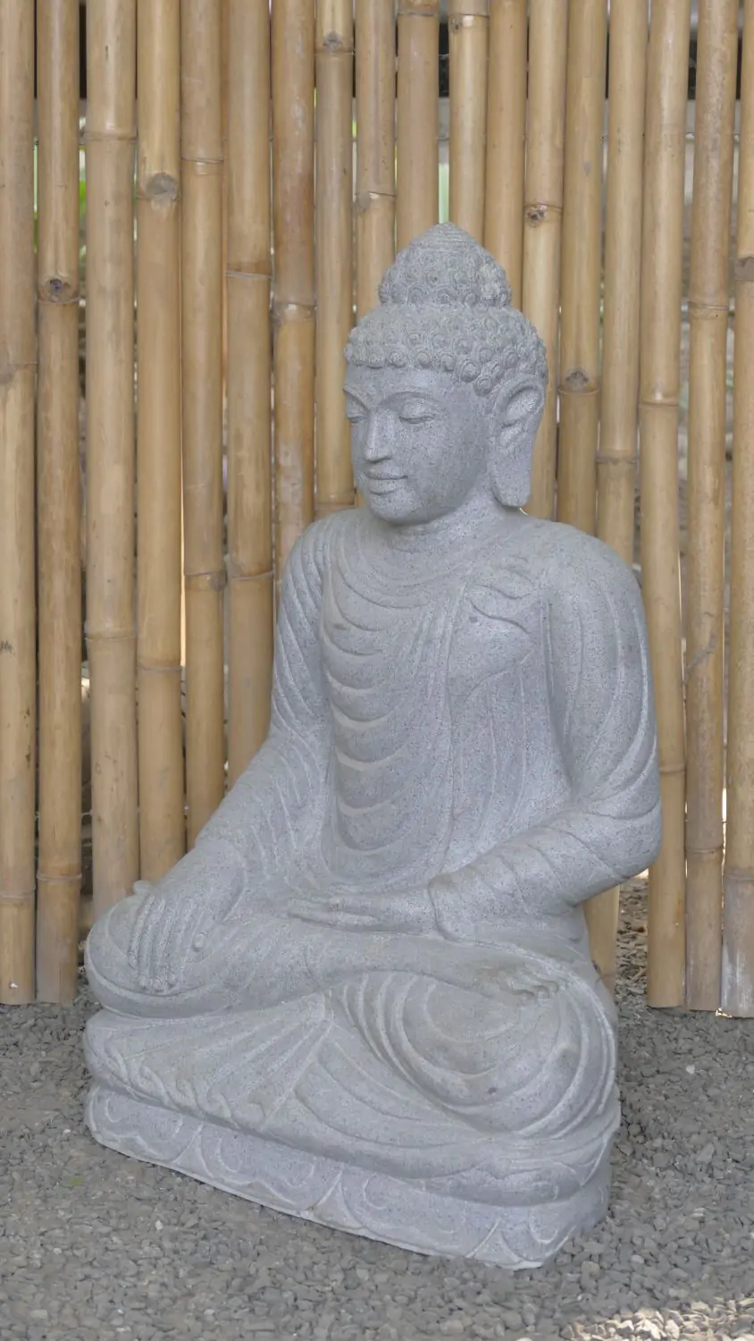  Product image 3 of the product “Seated Buddha made of Riverstone in Bhumisparsha - gesture of touching the earth. 83cm height. ”